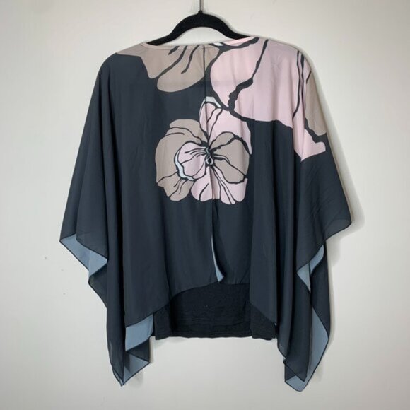 STUDIO Floral print split back blouse Black Y2k 2000s Size L/XL - Picture 6 of 8